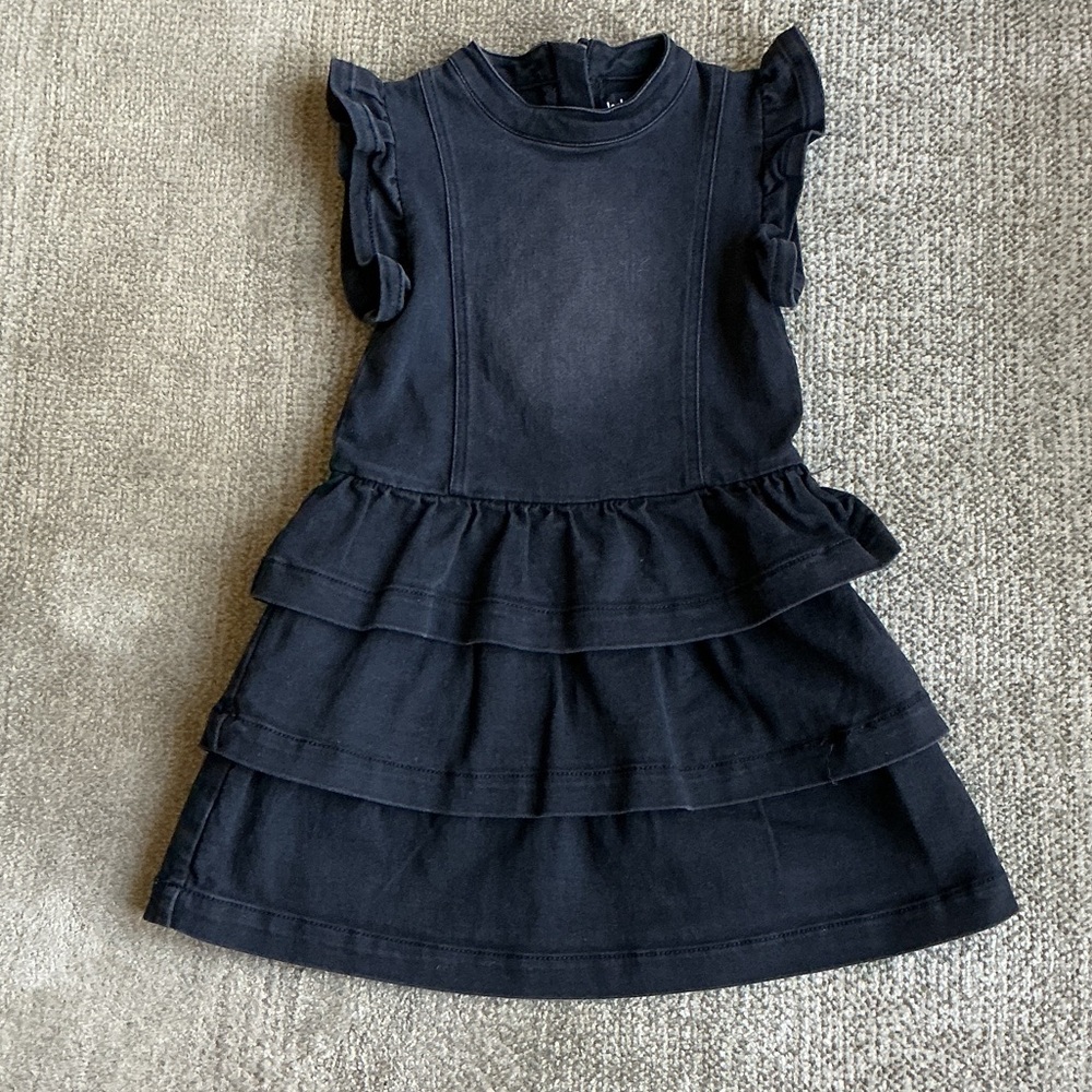KIDPIC Girls Black Tiered Ruffle Distressed Denim Dress - Sz 3T